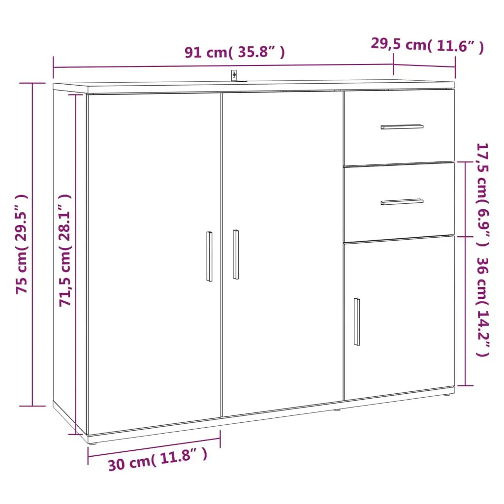 Brown Sideboard Storage Cabinet Engineered Wood 91cm Length 29.5cm Width 75cm Height