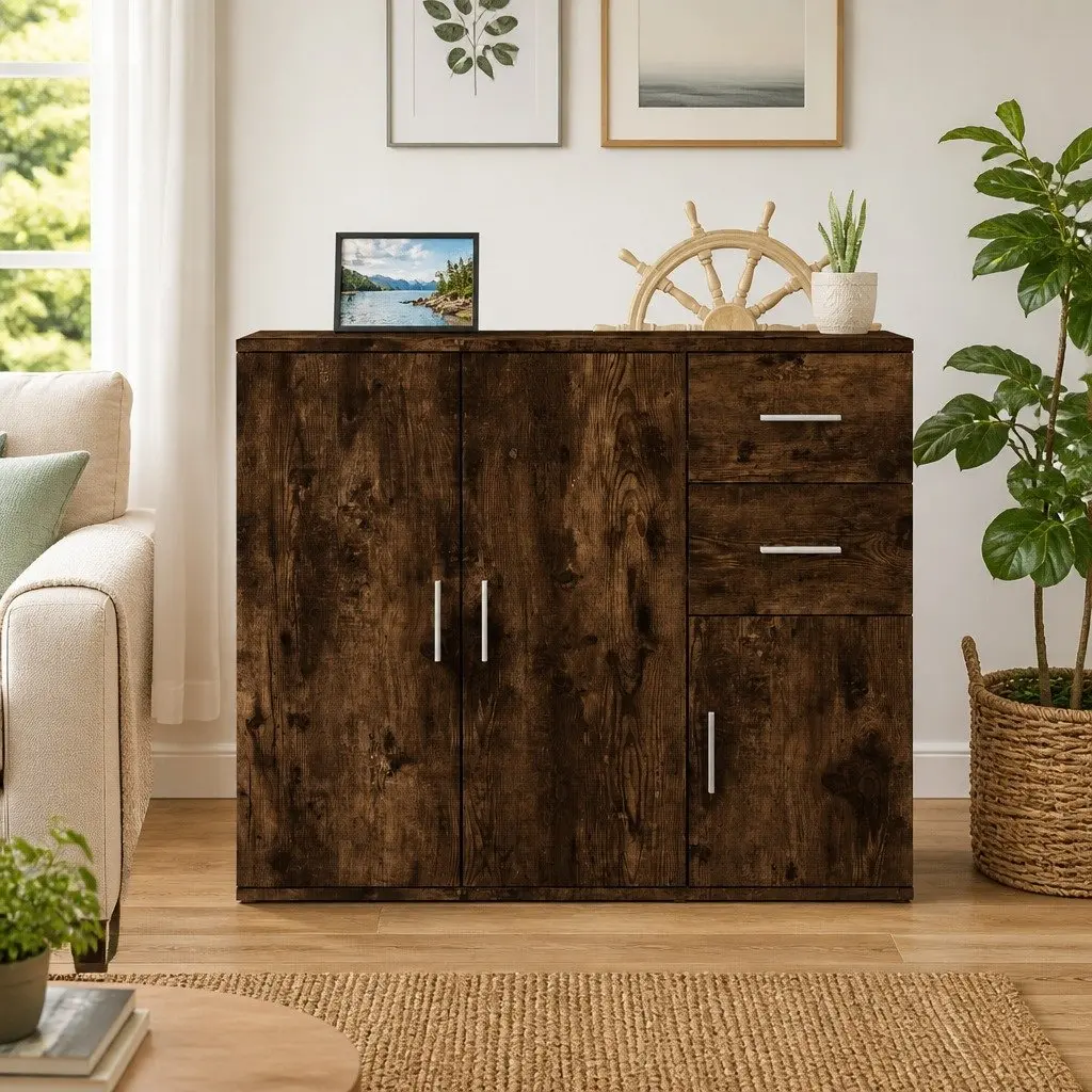 Sideboard Storage Cabinet Living Room Brown Engineered Wood 91x29.5x75cm