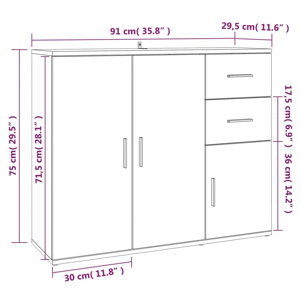 Sideboard Storage Cabinet Living Room Brown Engineered Wood 91x29.5x75cm