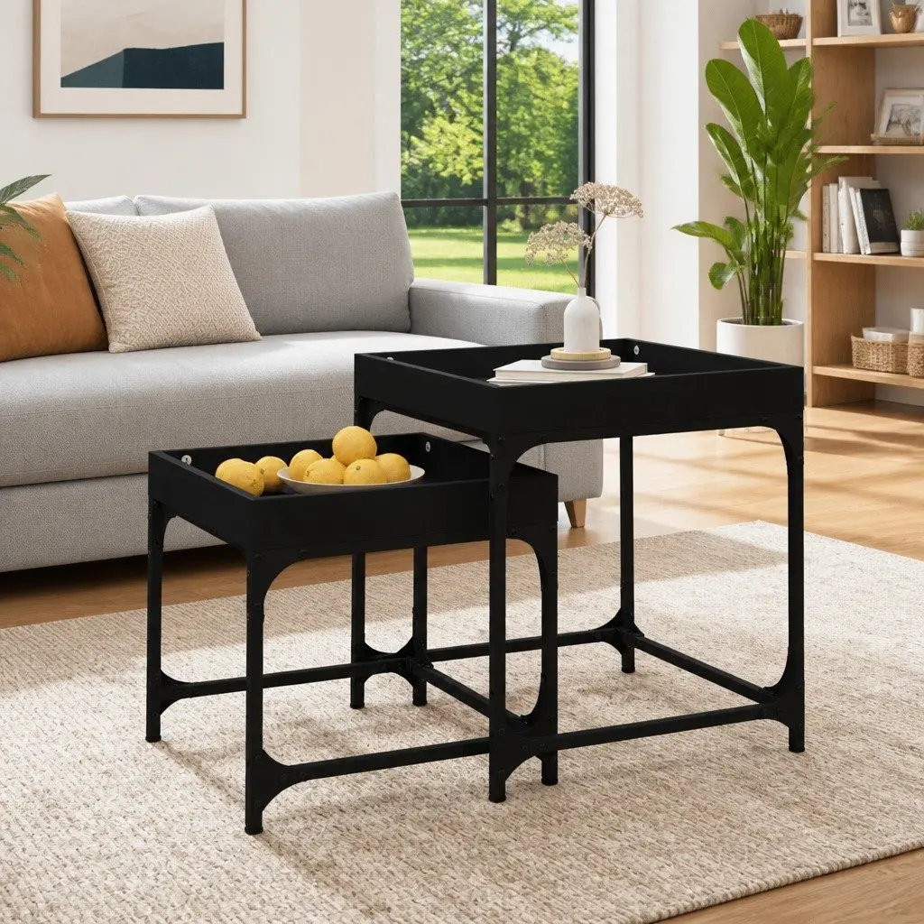 Black Engineered Wood Side Table Set