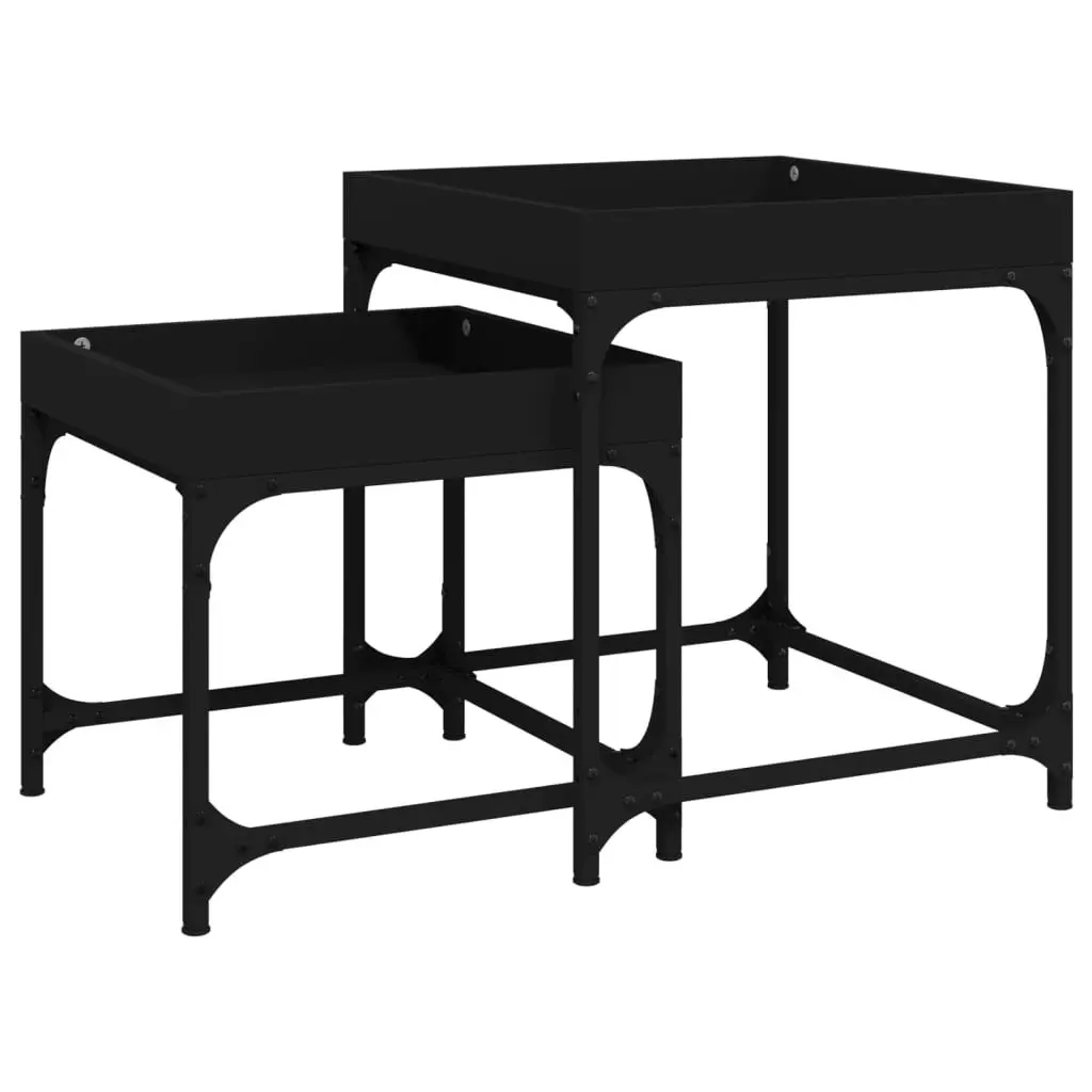 Black Engineered Wood Side Table Set