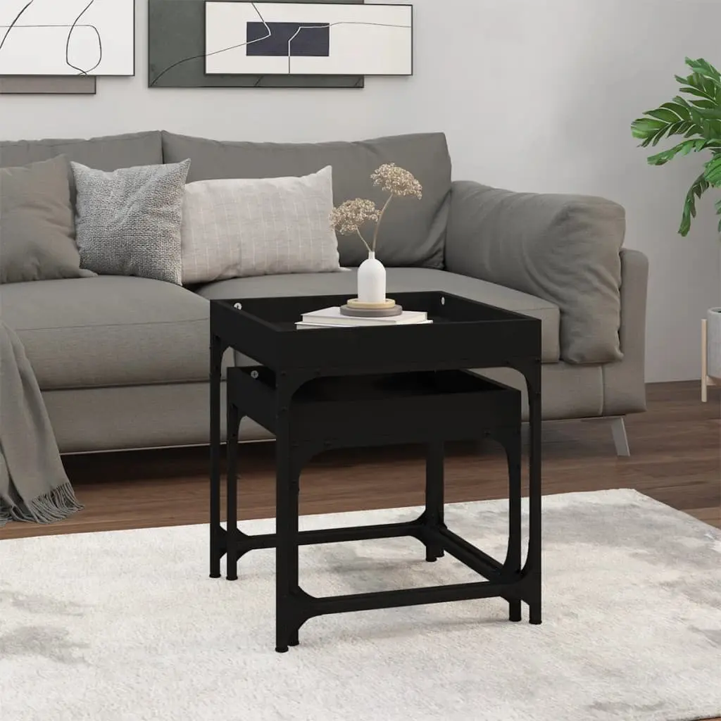 Black Engineered Wood Side Table Set
