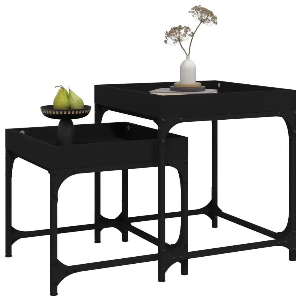 Black Engineered Wood Side Table Set