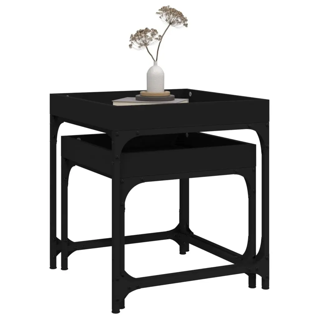 Black Engineered Wood Side Table Set