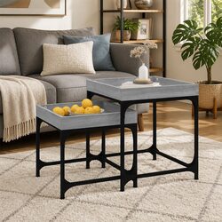 Grey Side Tables with Steel Frame — 2-Piece Set