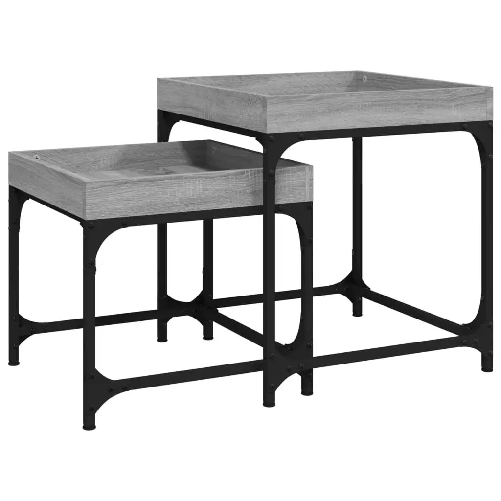 Side Tables Set of 2 Grey Engineered Wood Industrial Living Room Accent Storage