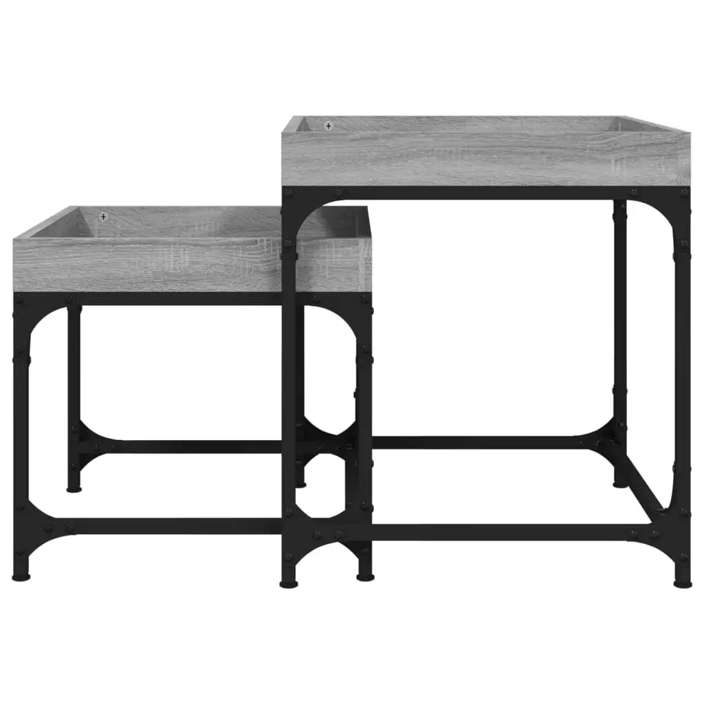 Side Tables Set of 2 Grey Engineered Wood Industrial Living Room Accent Storage