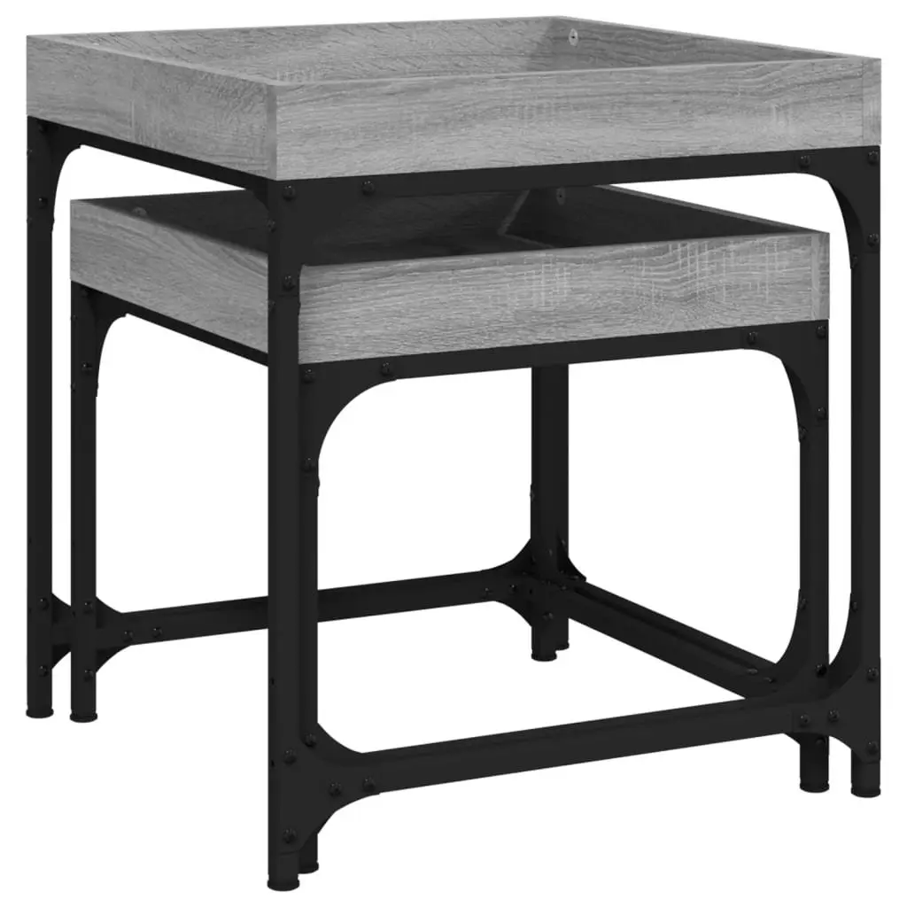 Side Tables Set of 2 Grey Engineered Wood Industrial Living Room Accent Storage