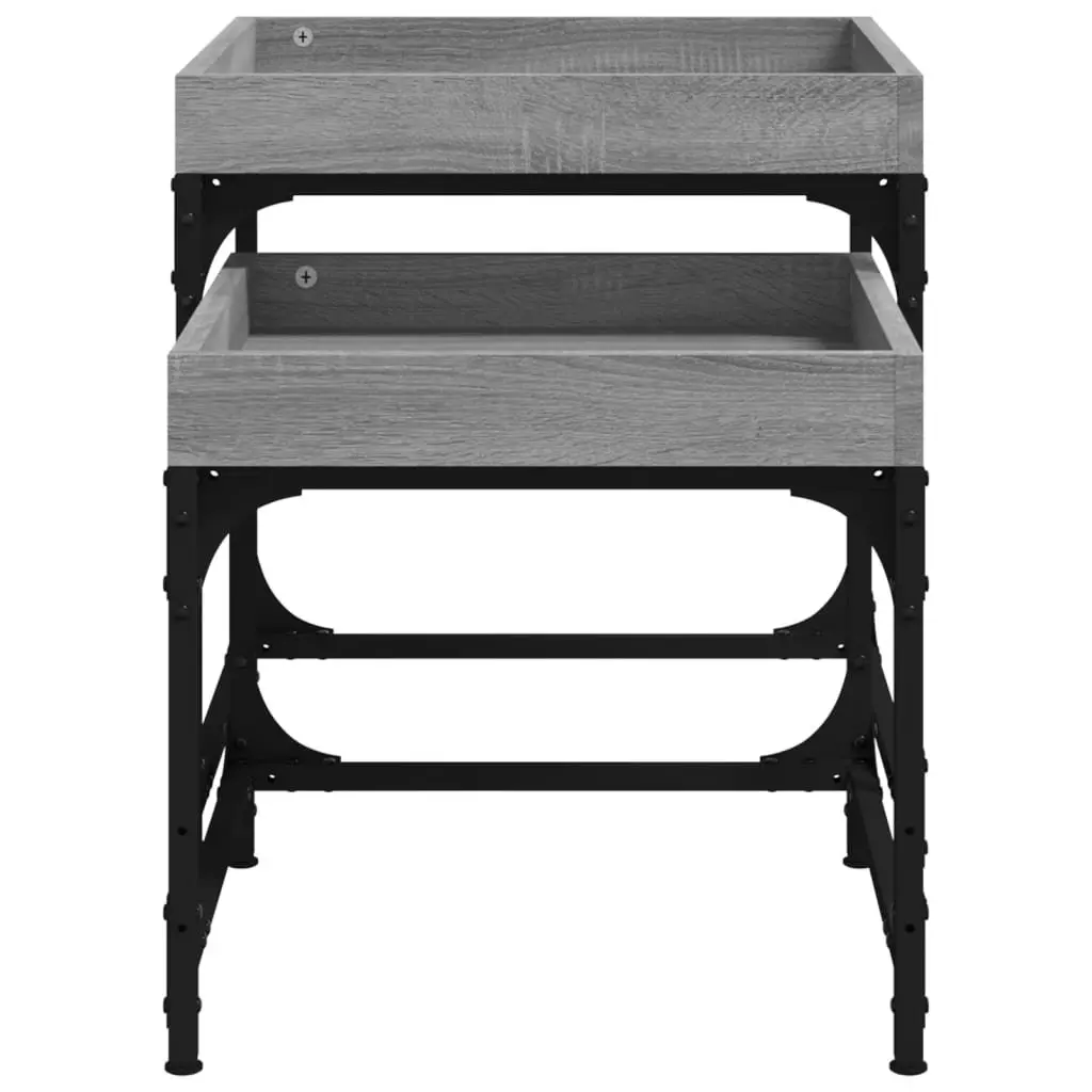 Side Tables Set of 2 Grey Engineered Wood Industrial Living Room Accent Storage