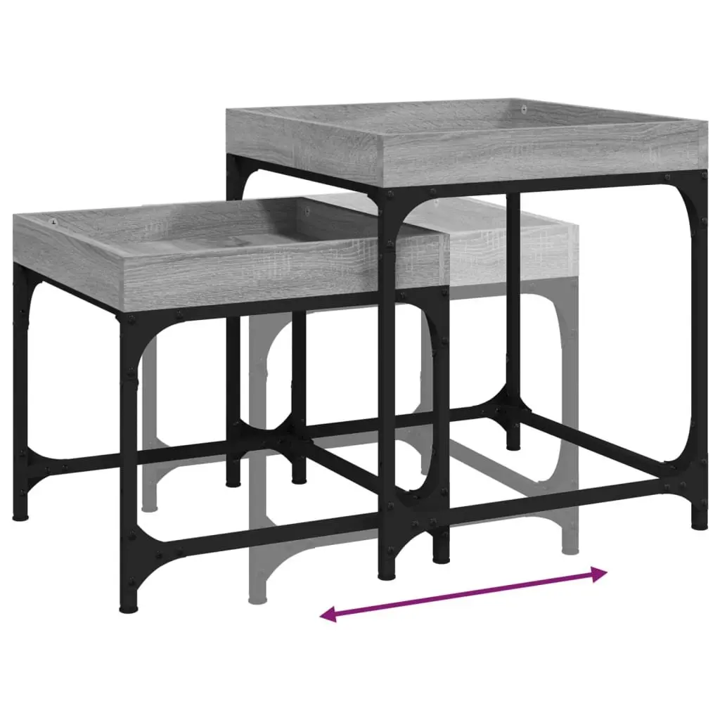 Side Tables Set of 2 Grey Engineered Wood Industrial Living Room Accent Storage