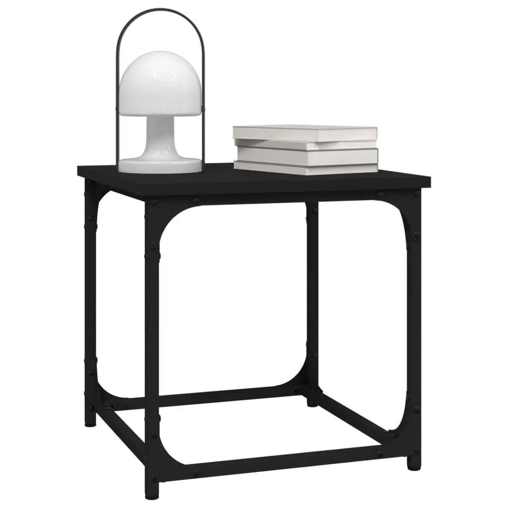 Side Table Coffee Table with Steel Frame Adjustable Legs Black 40x40x40cm