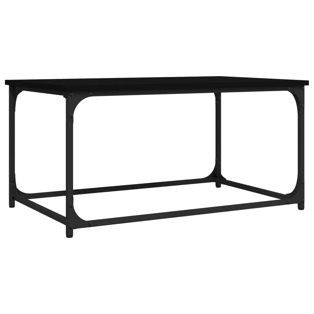 Coffee Table Living Room Black Engineered Wood Iron Frame 80L x 50W x 40H cm