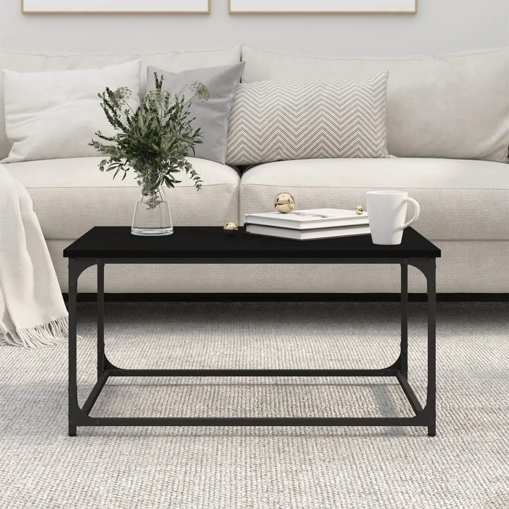 Coffee Table Living Room Black Engineered Wood Iron Frame 80L x 50W x 40H cm