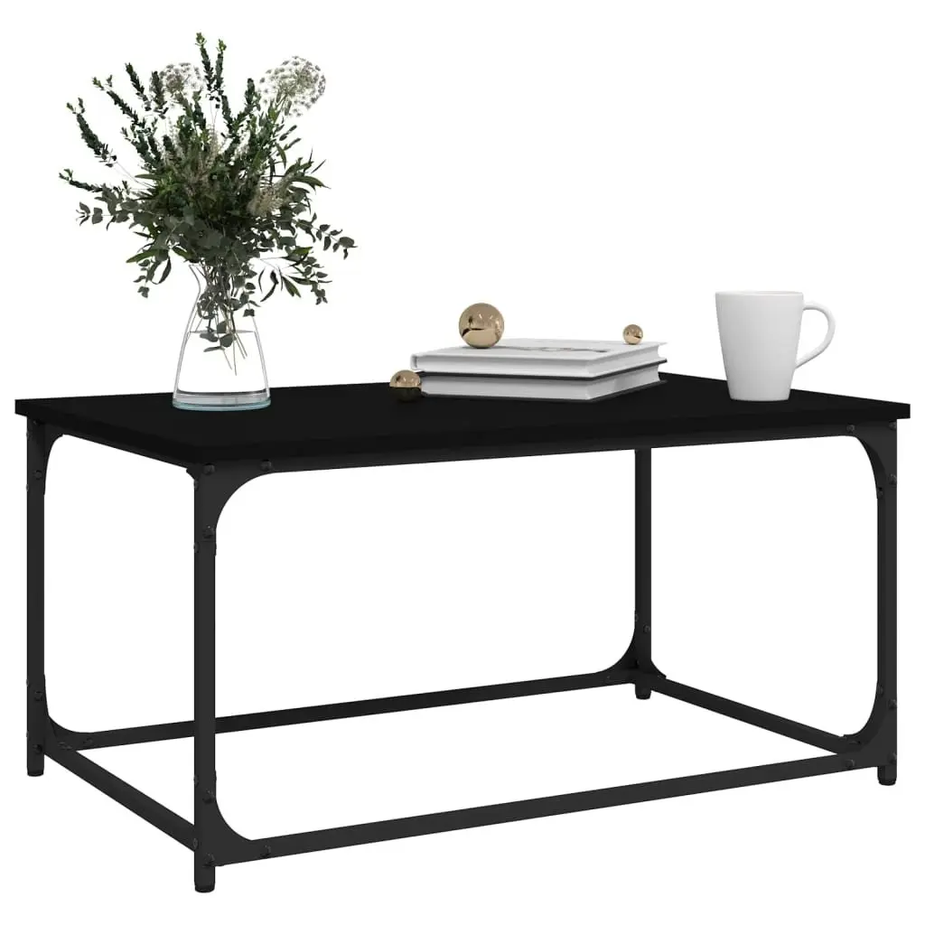 Coffee Table Living Room Black Engineered Wood Iron Frame 80L x 50W x 40H cm