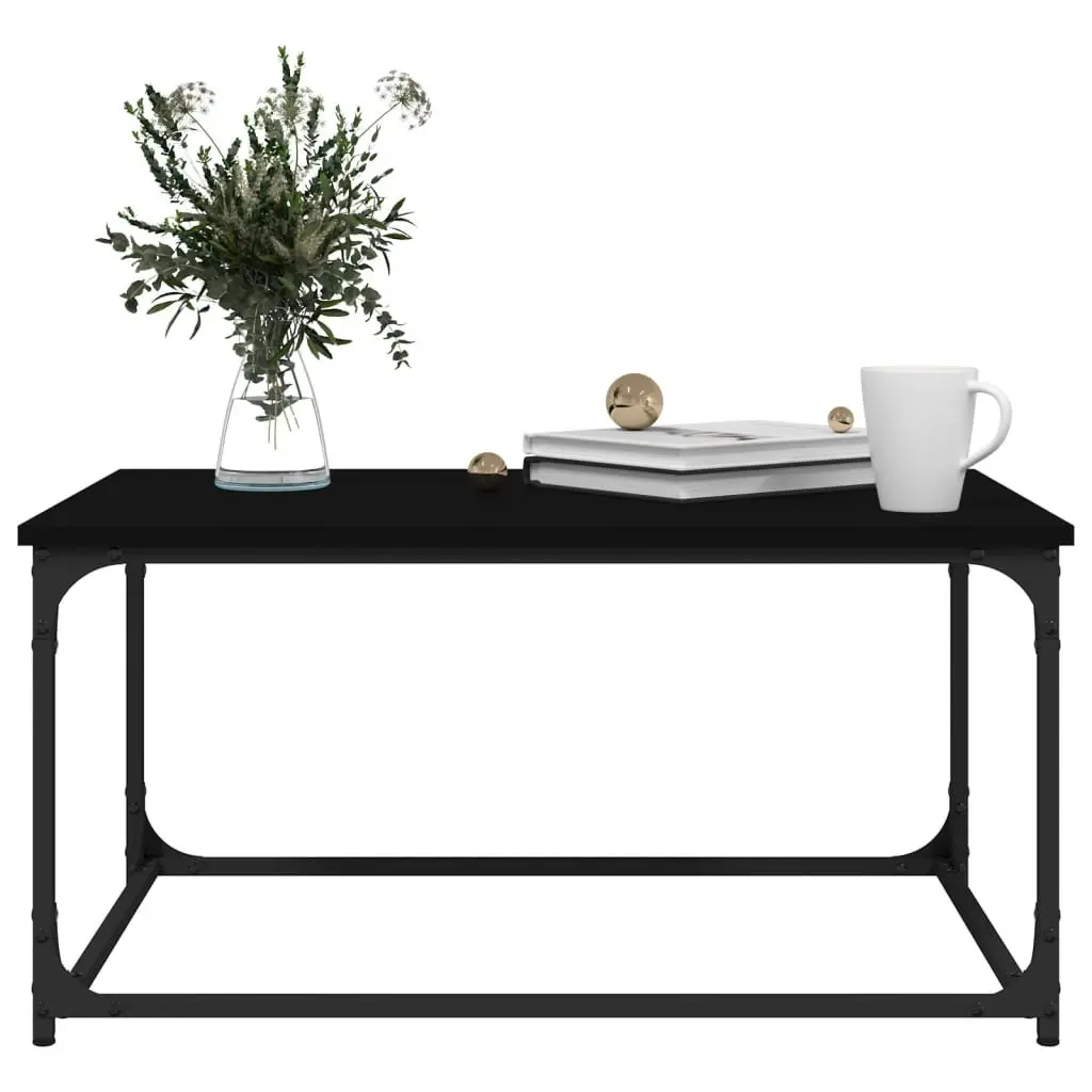 Coffee Table Living Room Black Engineered Wood Iron Frame 80L x 50W x 40H cm