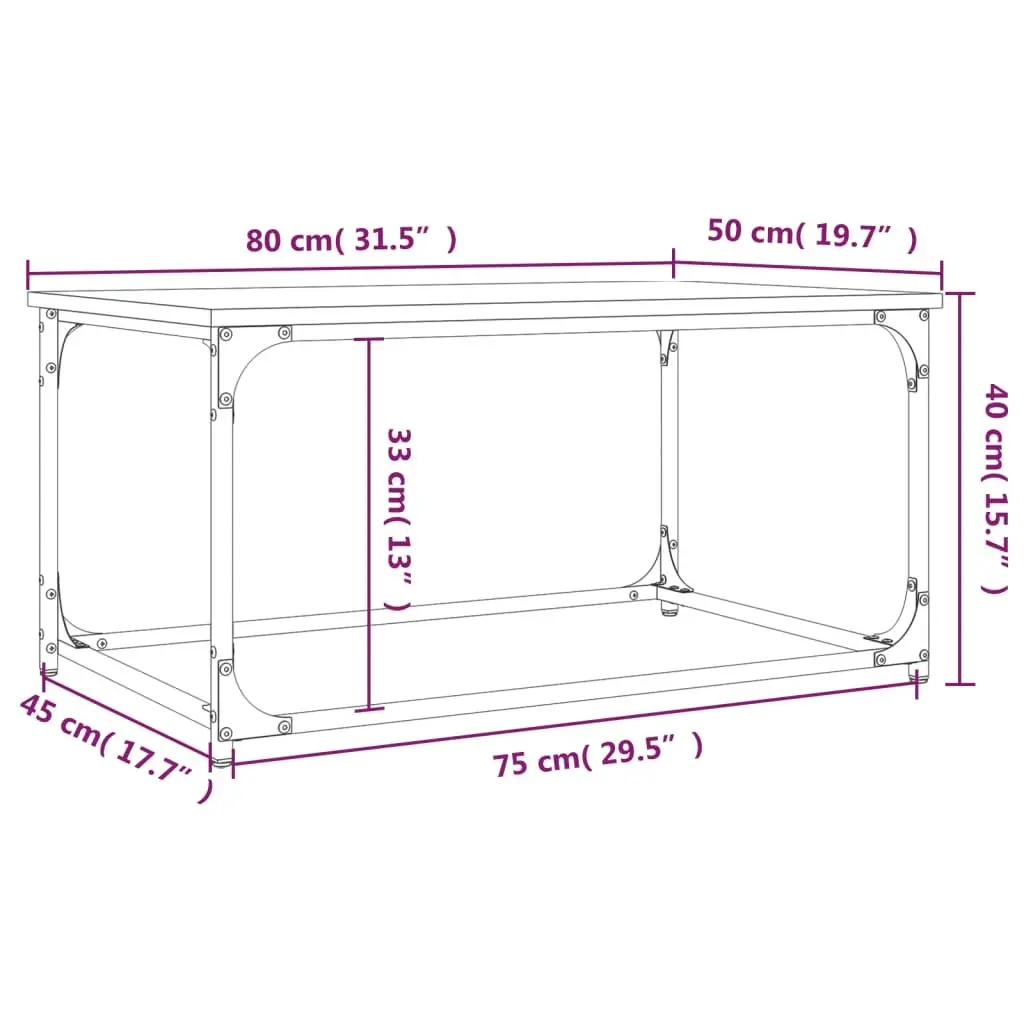 Coffee Table Grey Sonoma 80x50x40 cm Living Room Accent Side Table Frame