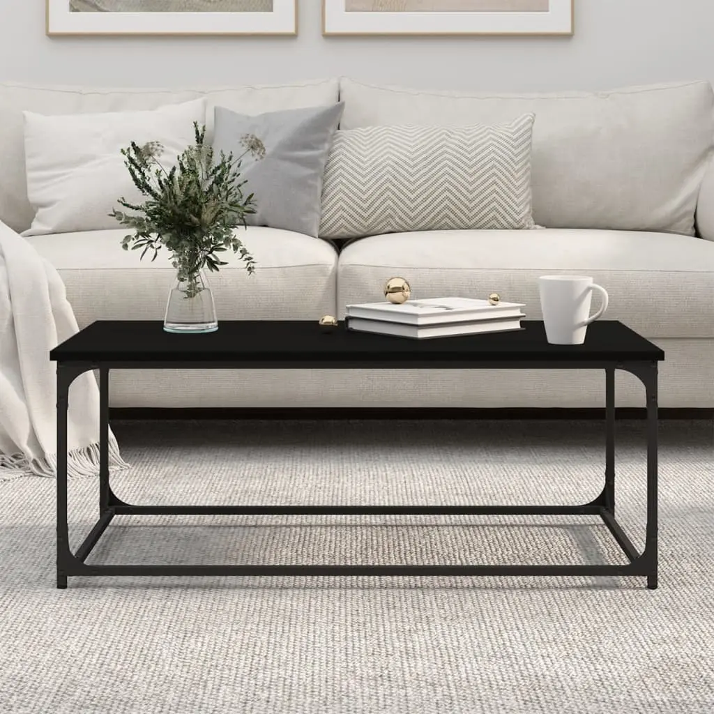 Coffee Table Black Living Room Accent Furniture Engineered Wood Iron Frame