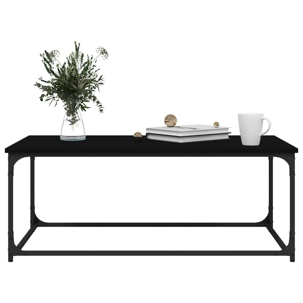 Coffee Table Black Living Room Accent Furniture Engineered Wood Iron Frame