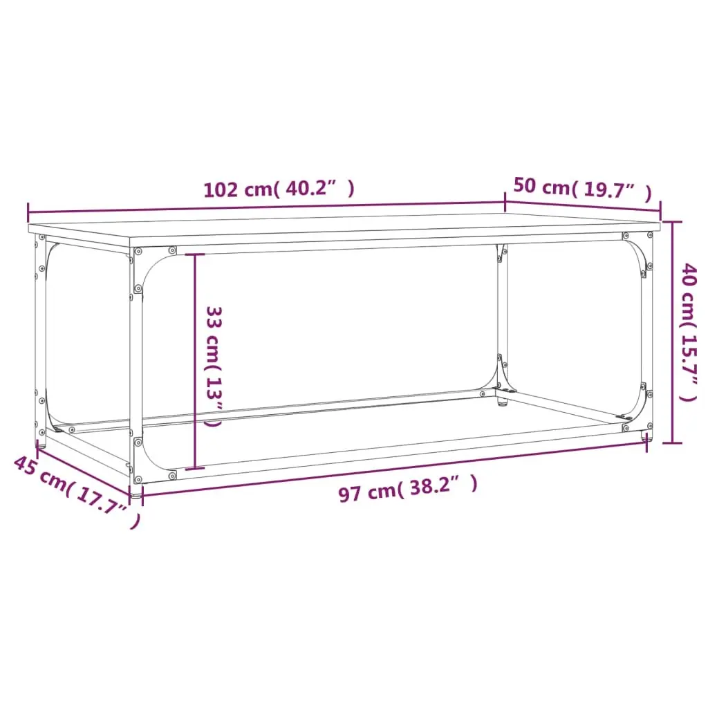 Coffee Table Black Living Room Accent Furniture Engineered Wood Iron Frame