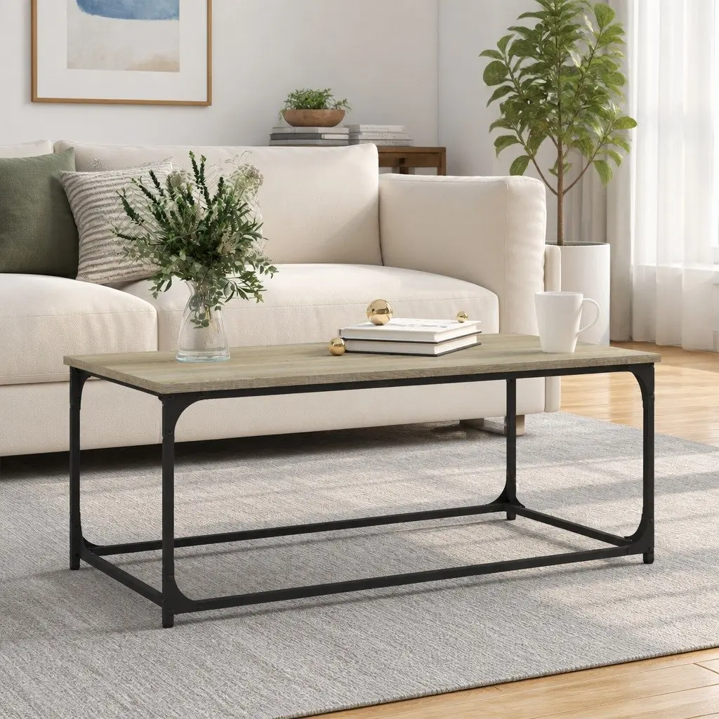 Coffee Table Living Room Brown Engineered Wood Iron Frame 102 x 50 x 40 cm