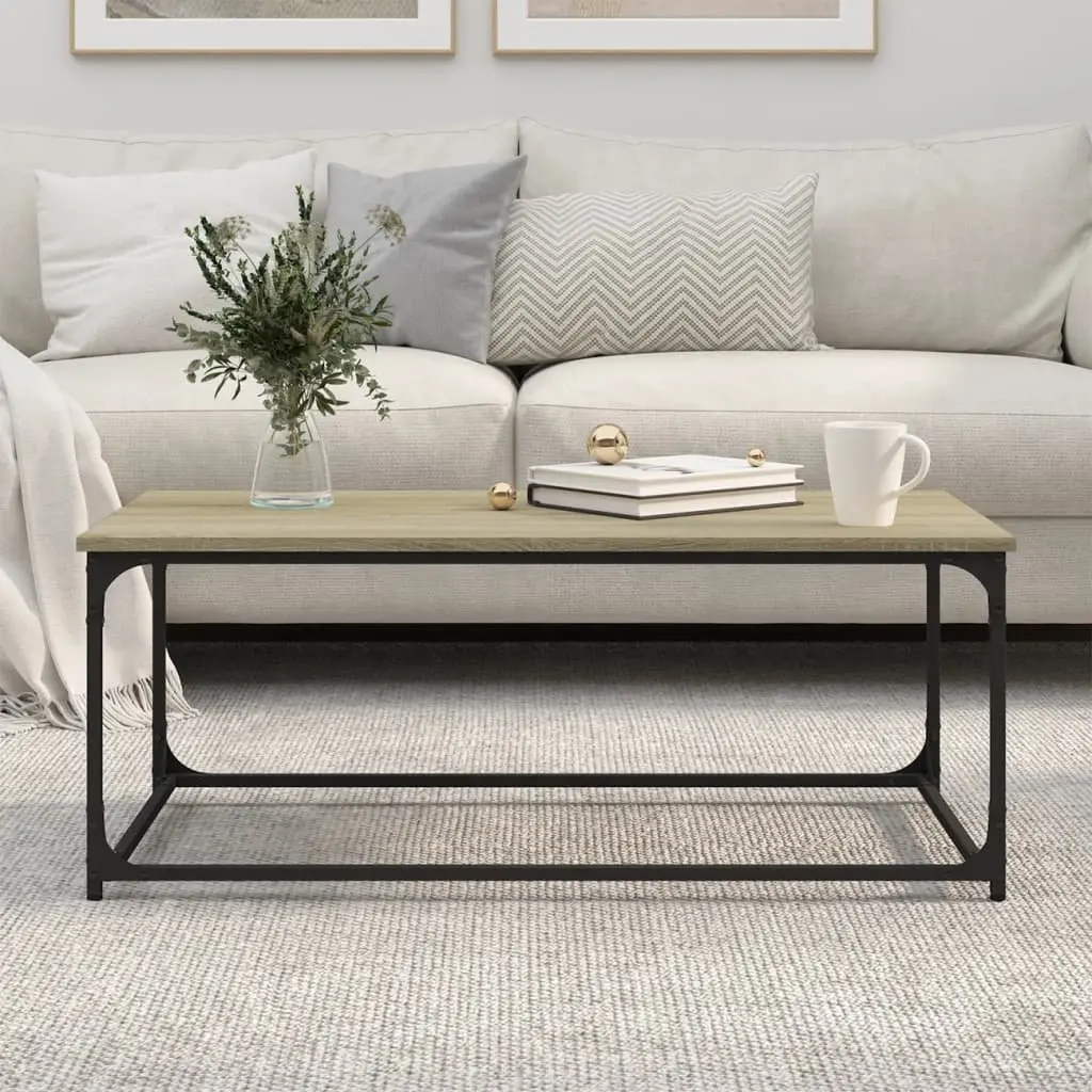Coffee Table Living Room Brown Engineered Wood Iron Frame 102 x 50 x 40 cm