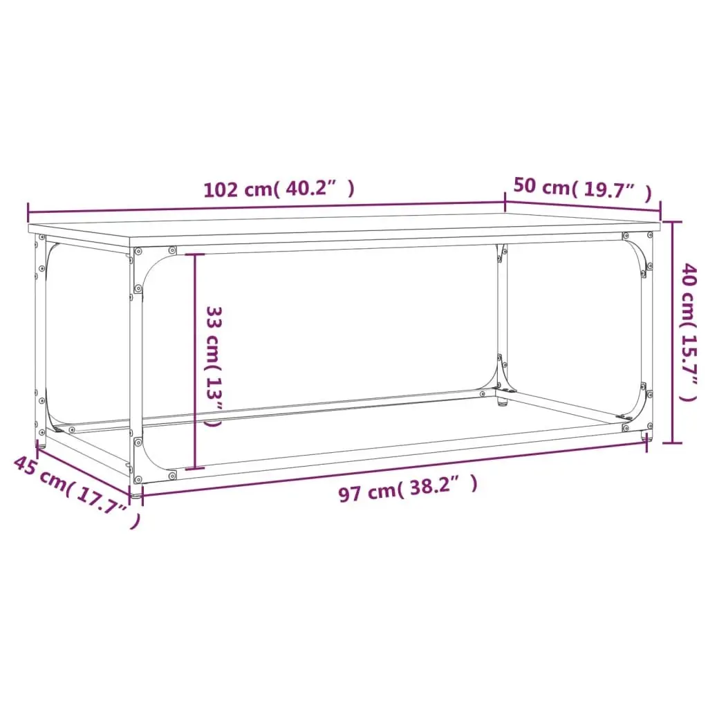 Coffee Table Living Room Brown Engineered Wood Iron Frame 102 x 50 x 40 cm
