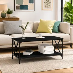 Coffee Table Specifications: Black, Engineered Wood, Iron Frame