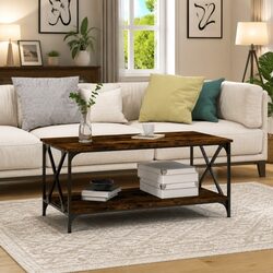 Coffee Table with Storage Shelf Brown Accent Living Room Furniture 100x50x45cm