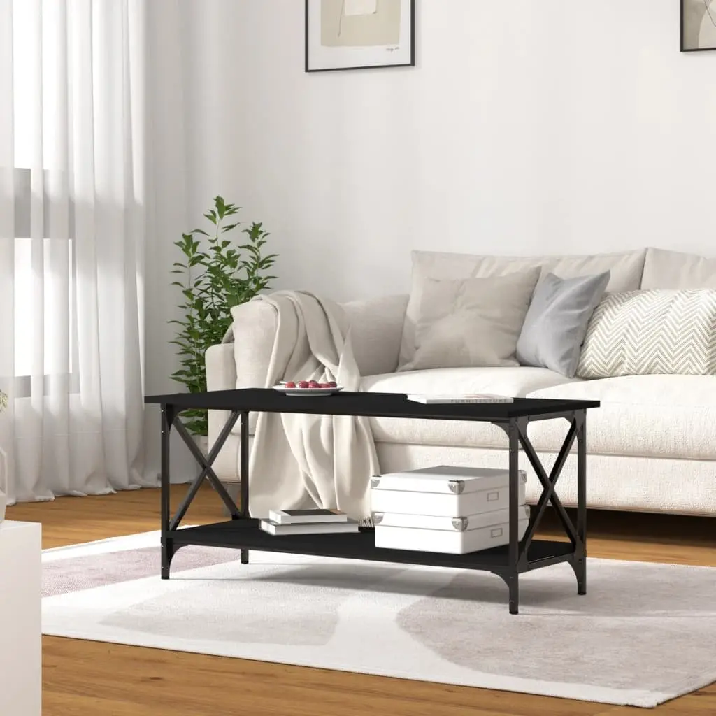 Coffee Table Living Room 100L x 45W x 45H cm Black Engineered Wood Iron Frame