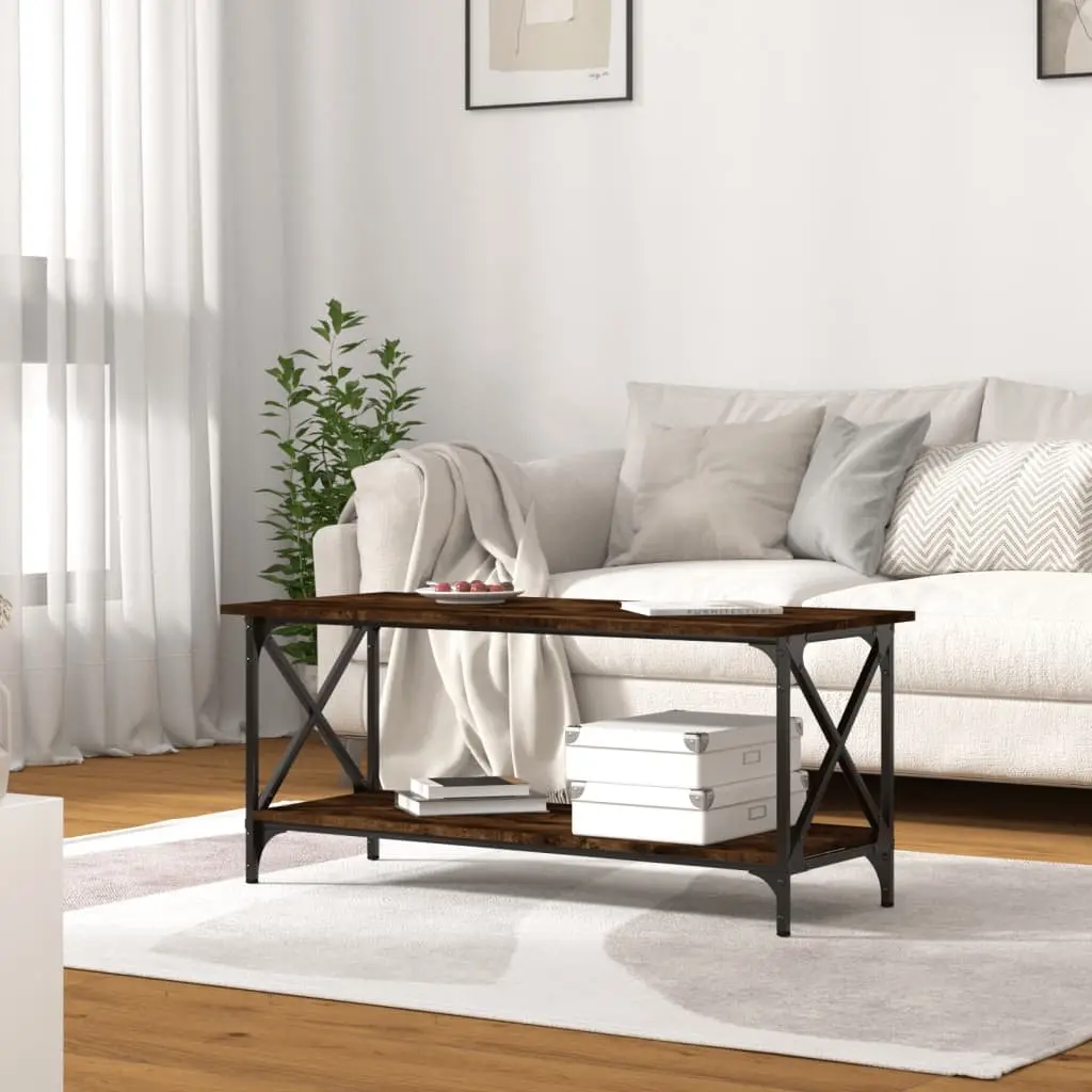 Coffee Table Brown Engineered Wood Iron Frame Living Room Accent Side Table