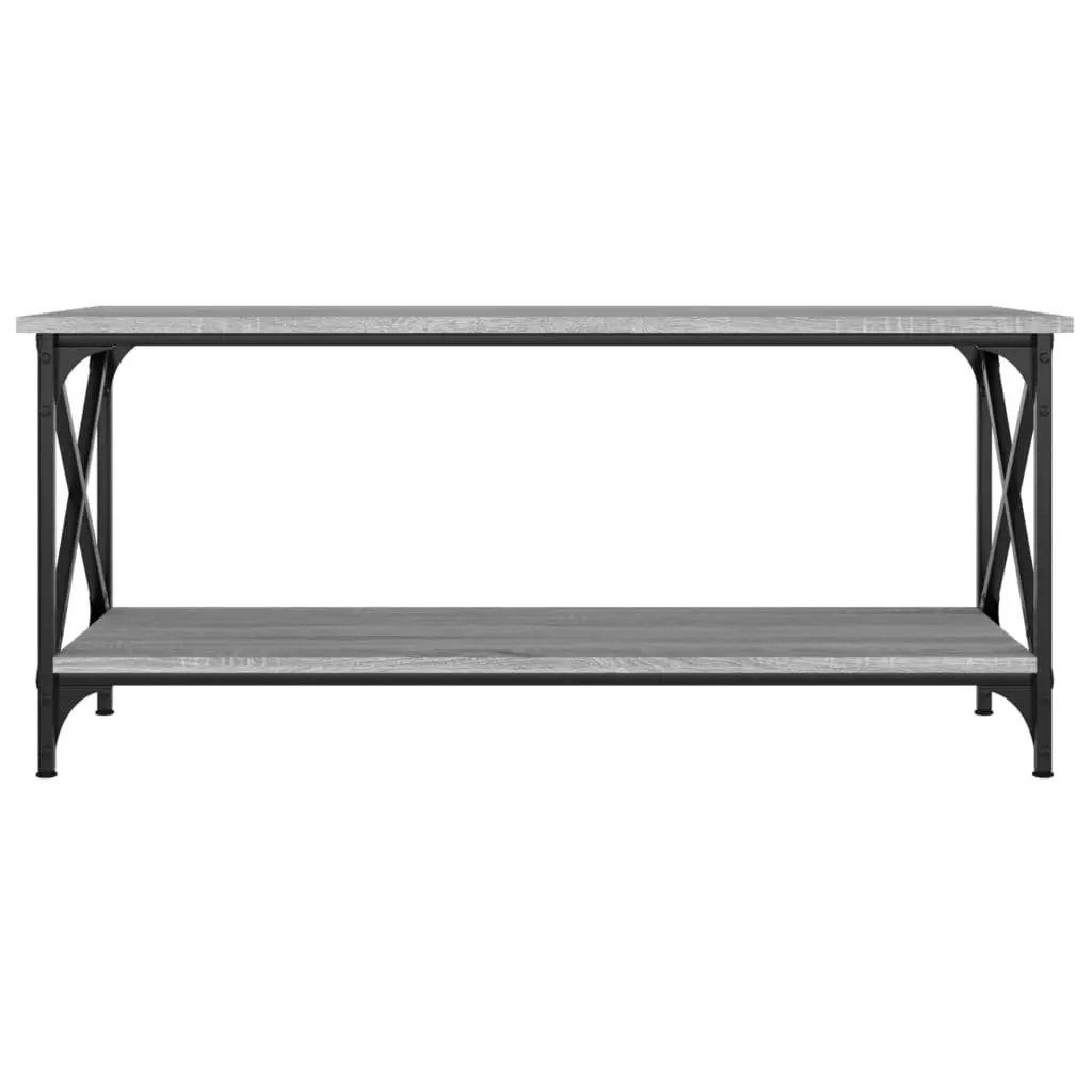Grey Coffee Table with Iron Frame and Open Shelf