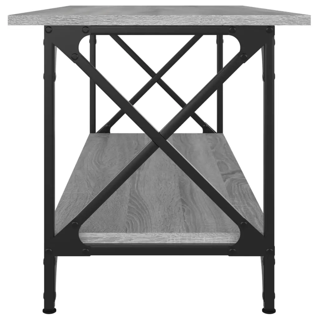 Grey Coffee Table with Iron Frame and Open Shelf
