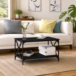 Black Coffee Table Dimensions 80x50x45 cm with Storage Shelf