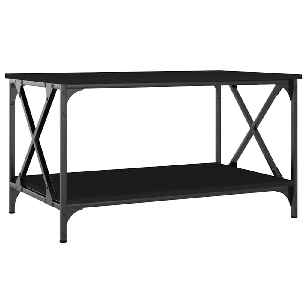 Coffee Table Black 80x50x45 cm with Open Shelf Storage Living Room Furniture