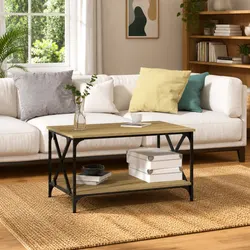 Coffee Table in Brown Engineered Wood with Iron Frame