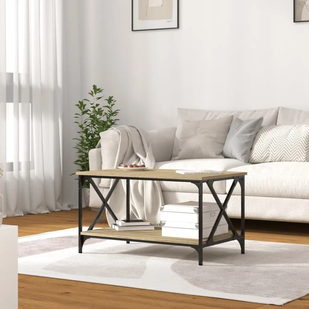 Coffee Table in Brown Engineered Wood with Iron Frame
