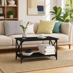 Black Coffee Table - Engineered Wood & Iron Frame - 80x45x45 cm