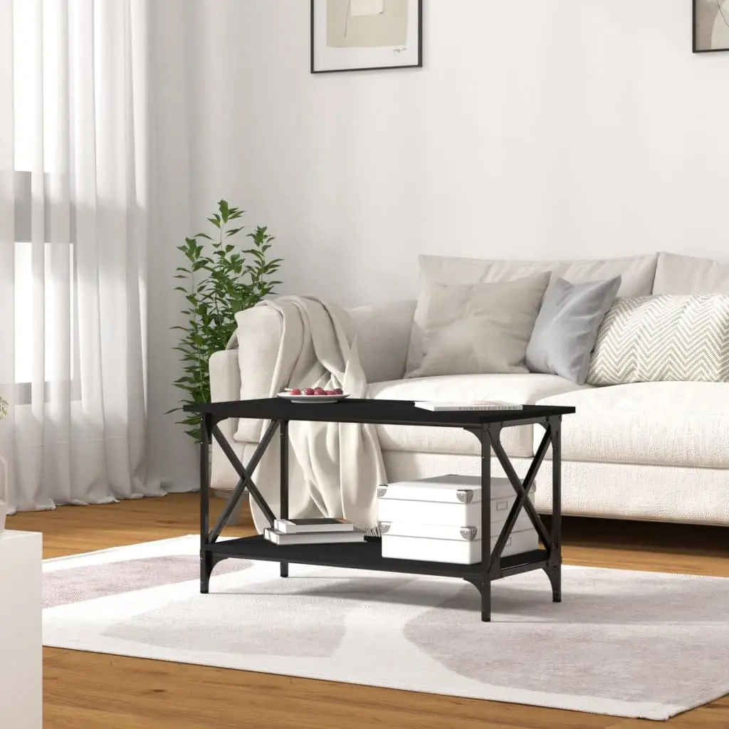 Coffee Table Living Room Black Engineered Wood Iron Frame 80 x 45 x 45 cm