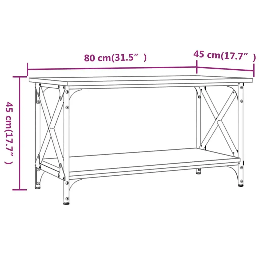 Coffee Table Living Room Brown Engineered Wood Open Shelf 80 x 45 x 45 cm