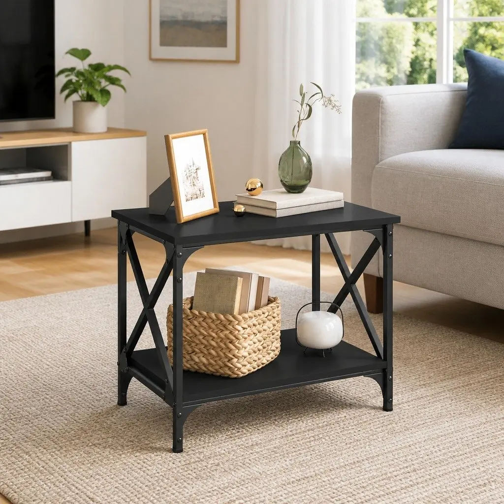 Black Coffee Table with Open Shelf