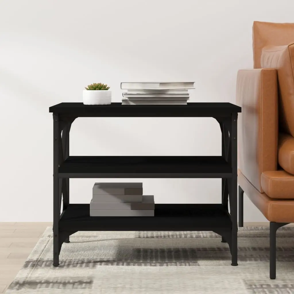Black Side Table 55x38x45cm with Sturdy Iron Frame