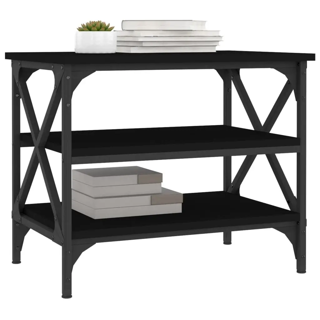 Black Side Table 55x38x45cm with Sturdy Iron Frame