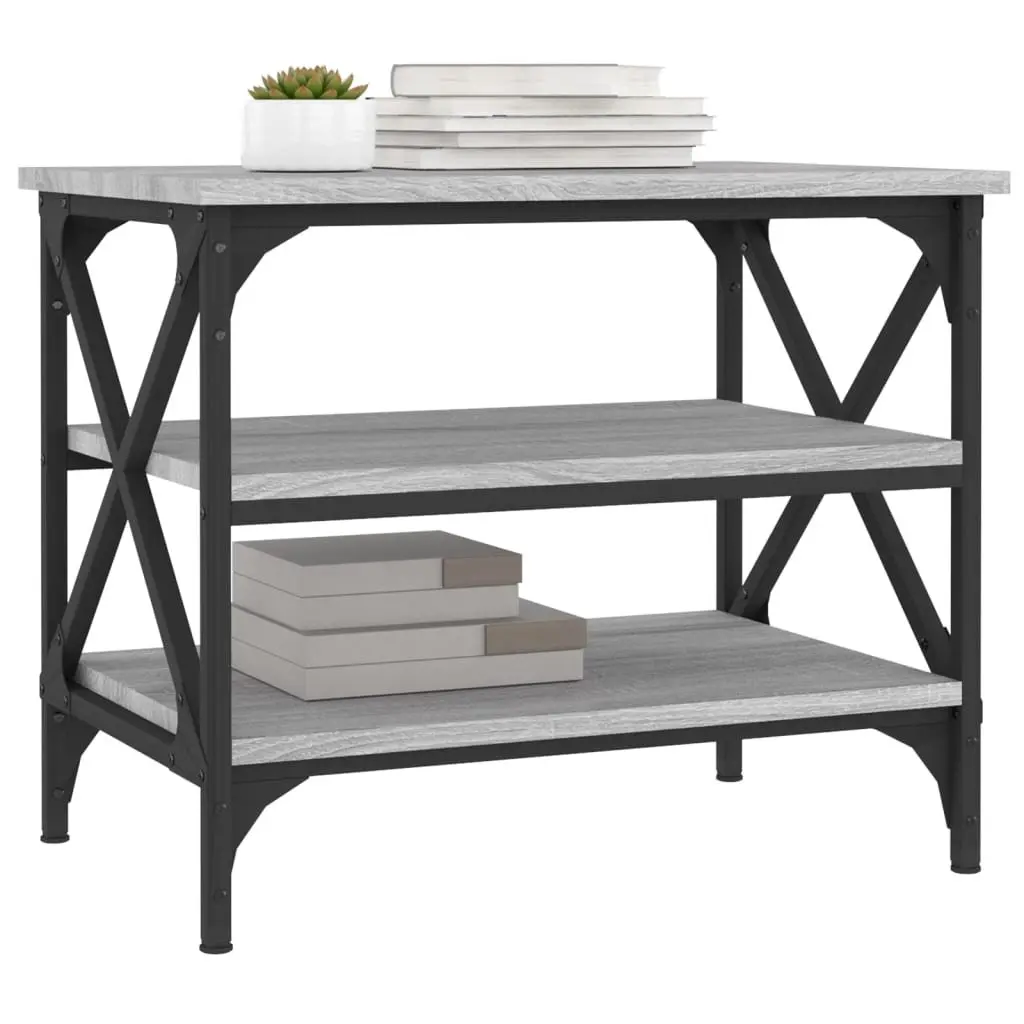 Grey Engineered Wood Side Table with Storage Industrial Frame Accent Coffee