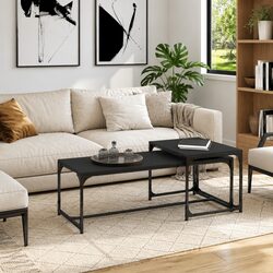 Coffee Tables 2 pcs Black Industrial Storage Steel Frame Adjustable Legs