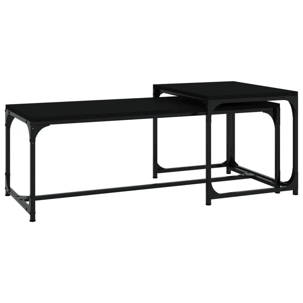 Coffee Tables 2 pcs Black Industrial Storage Steel Frame Adjustable Legs