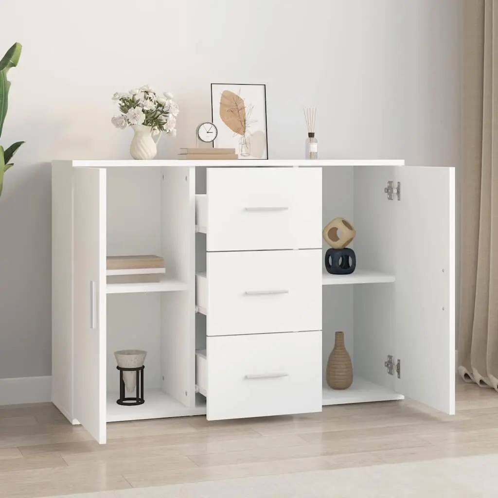 White Sideboard Storage Cabinet for Living Room 91x29.5x65cm Engineered Wood Buffet 2 Doors 3 Drawers