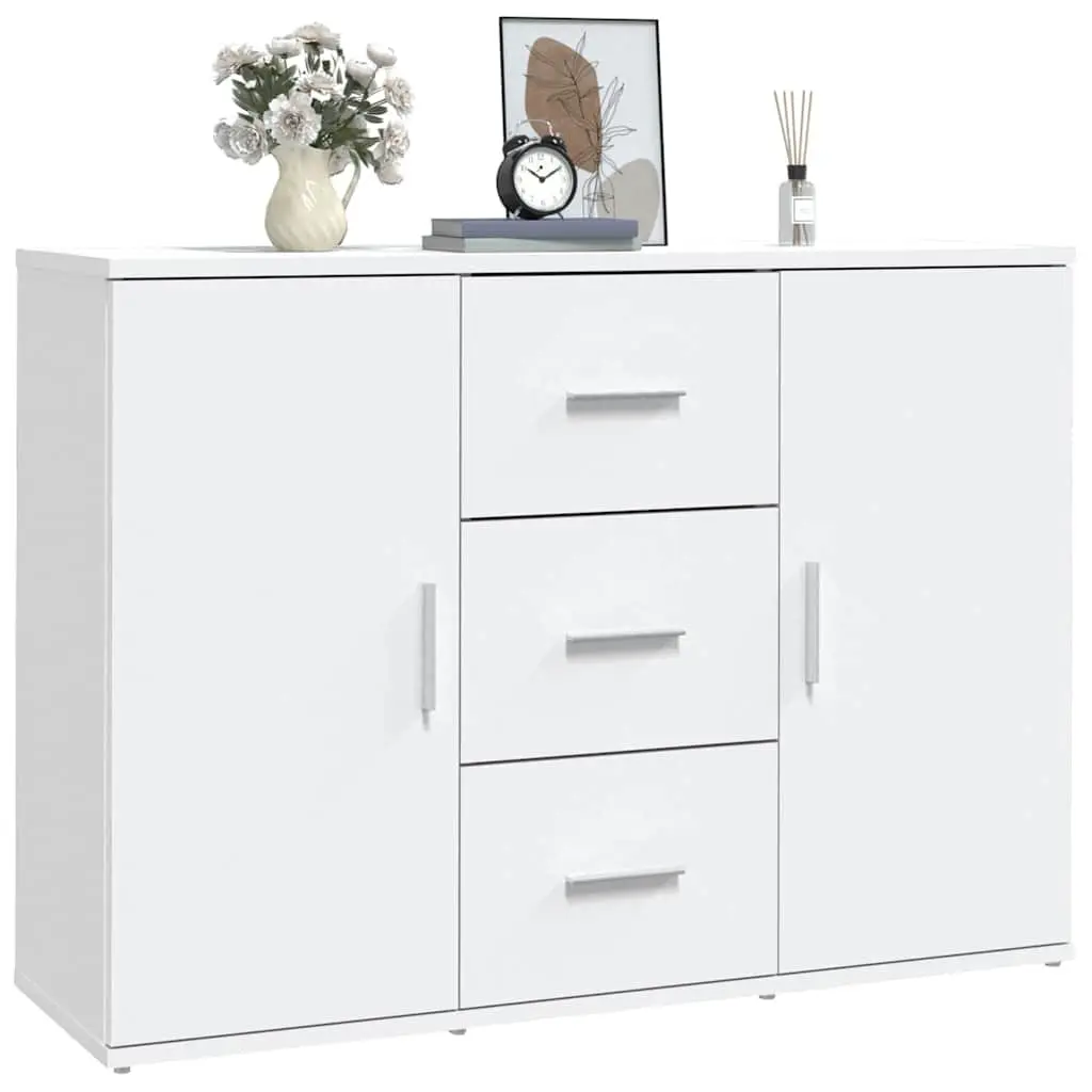 White Sideboard Storage Cabinet for Living Room 91x29.5x65cm Engineered Wood Buffet 2 Doors 3 Drawers