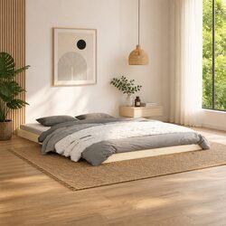 Bed Frame White 150x200 cm Solid Wood Pine Wooden Slatted Base Modern Bedroom