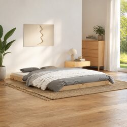 Dimensions: 135x190 cm Brown Solid Wood Pine Bed Frame