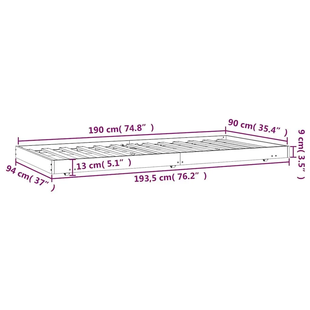 Solid Pine Wood Bed Frame 90x190 cm